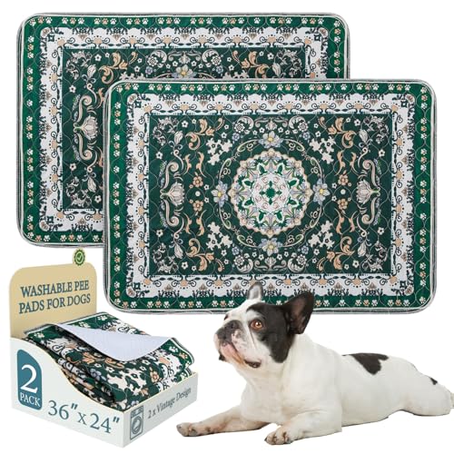 Image of Homimp Washable Pee Pads for Dogs, 2 Pack Reusable Puppy Pads Waterproof, Absorbent and Leakproof Dog Pee Pads, Non Slip Puppy Training Pads, Pet Mat for Floor, Crate, Couch, Whelping,Green, 24 inchx36 inch