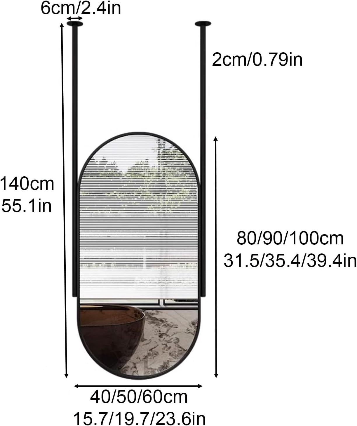 Black Ceiling Mounted Suspended Mirror Ceiling Hanging Mirror Metal Frame Bathroom Vanity Mirror Clear and Practical for Hanging Living Room Hotel Entry Washroom Wall Mounted(23.6inx39.4in)