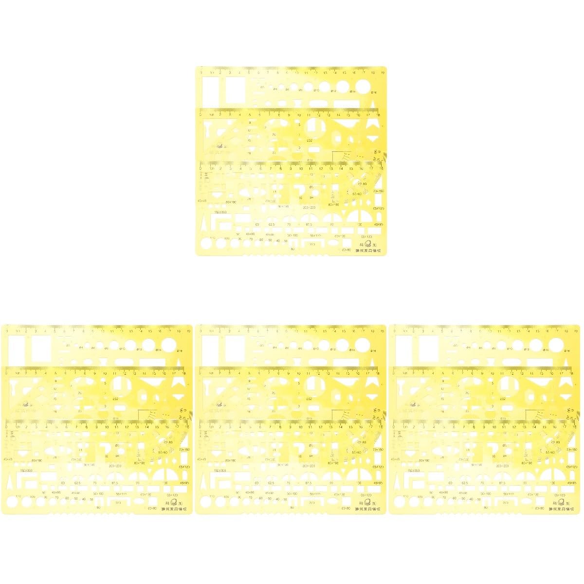 jojofuny 4 Ensembles Règle de Mesure Géométrique avec Modèles de Pochoirs Kit pour Dessin Outils de Dessin pour École et Bureau