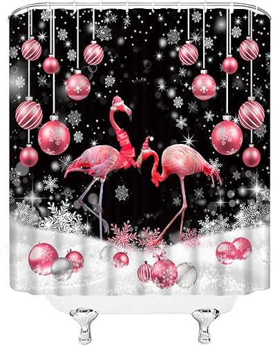 Miniatura 9 de Cortina de ducha extra larga de Navidad, bola de Navidad color verde azulado, muñeco de nieve rosa, copo de nieve, festival de vacaciones de