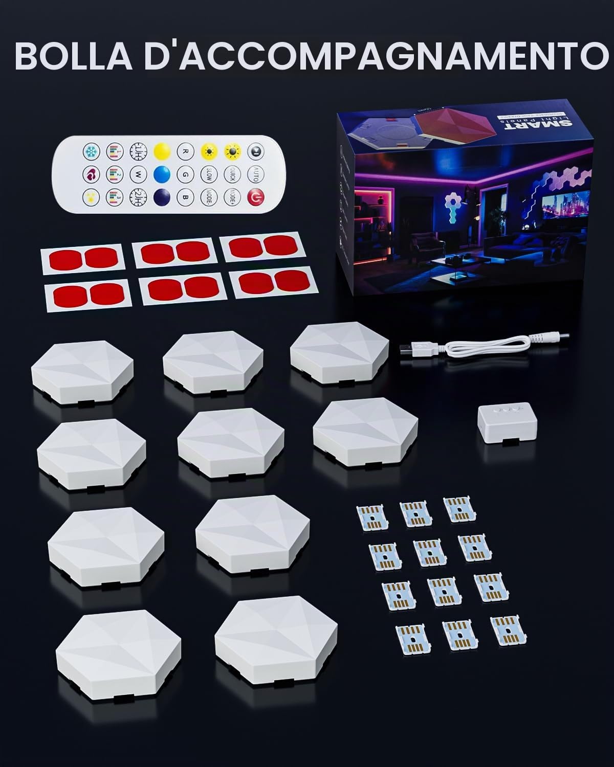 10 confezioni di luci a LED intelligenti esagonali, pannello LED esagonale da 55 mm, luci smart RGB esagonali a parete per gaming, sincronizzazione con musica, timer per decorazione d’interni, stanza