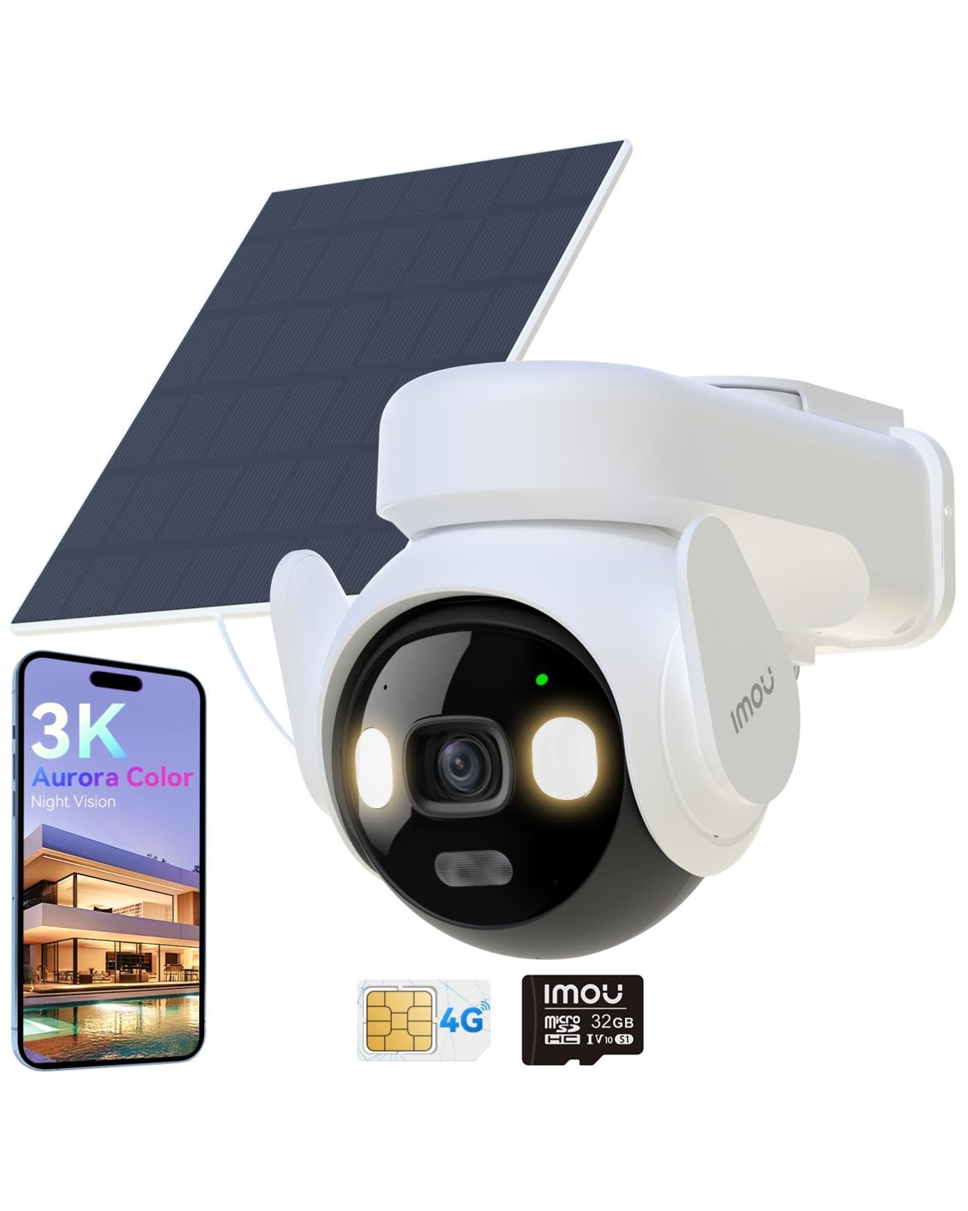 Imou 5MP Solar Überwachungskamera Aussen 24/7 Aufzeichnung AOV mit SIM Karte+Kartenspeicher, 360° PTZ, 25M Personenerkennung, Auto-Tracking, Privatmodus, Intelligente Nachtsicht, IP66