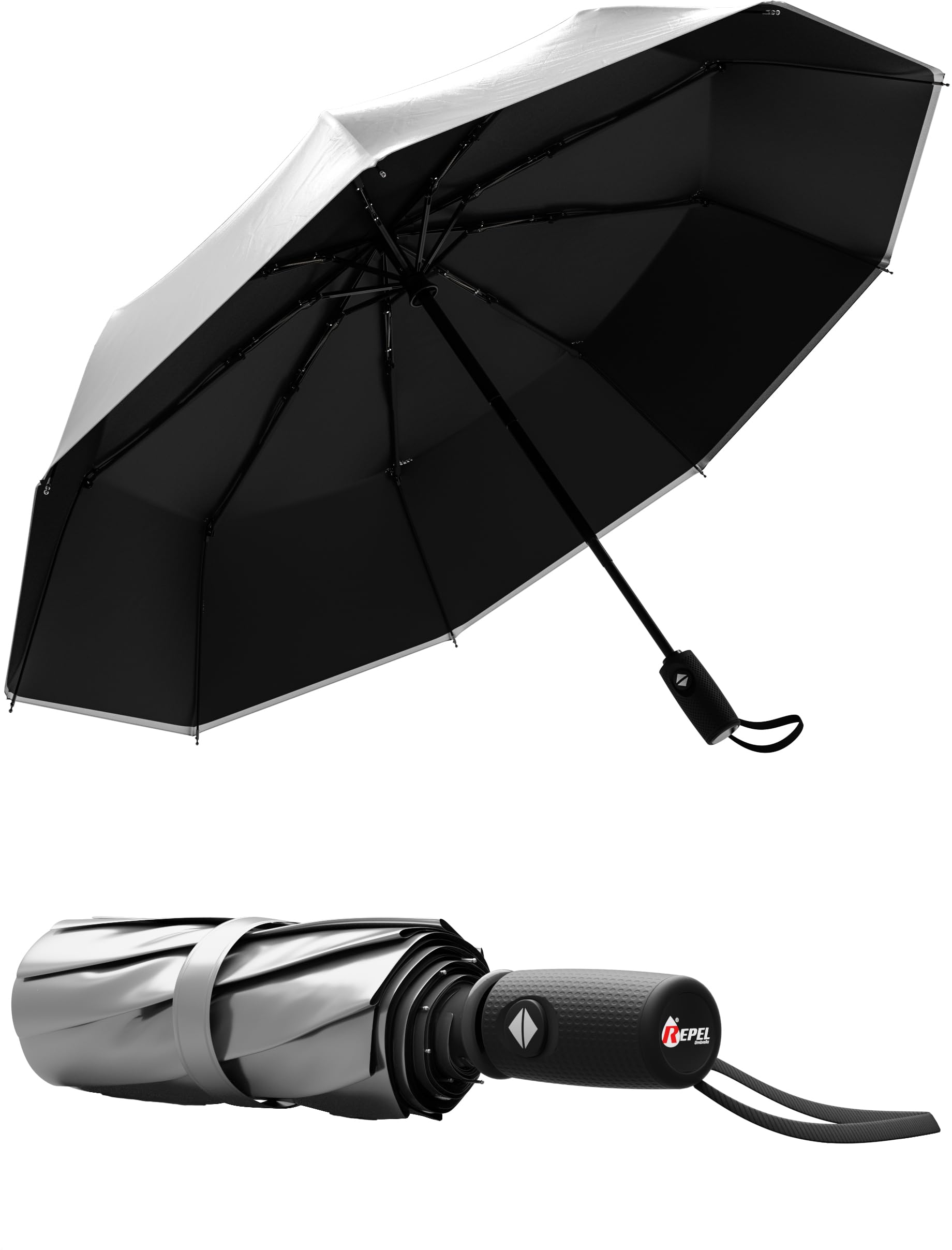 REPEL Windproof Travel Umbrella - Compact & Withstands Winds up to 85MPH , Strongest Premium Auto Folding Umbrella for Rain and Sun - Durable, Light &