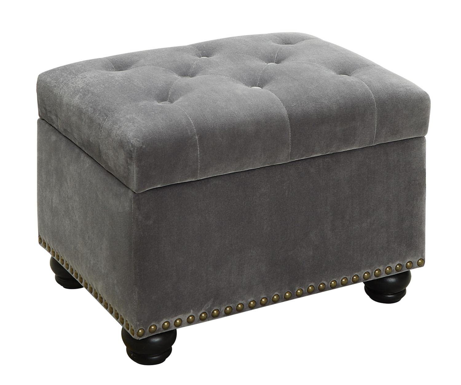 Convenience Concepts Designs4Comfort 5th Avenue Storage Ottoman 24" - Contemporary Foot Stool and Seat with Hinged Lid for Living Room, Dining Room, Office, Den, Gray Velvet