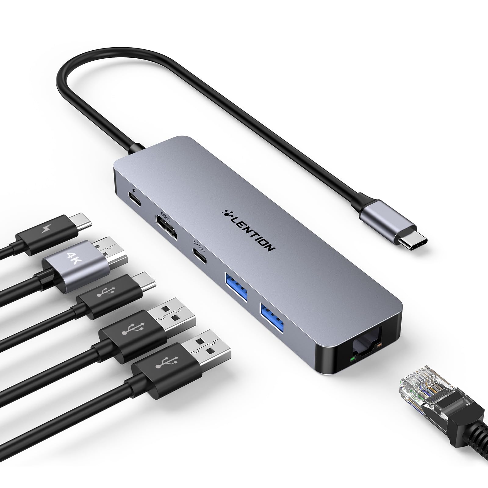 LENTION 6 in 1 USB C Hub, Ethernet, 4K@60Hz HDMI, 100W PD, USB3.0 Adapter | Stable Driver Dock for Students & Office Staff; Fits MacBook Pro/Air, Surface, Chromebook for School, Office & Travel (C26b)-image-31