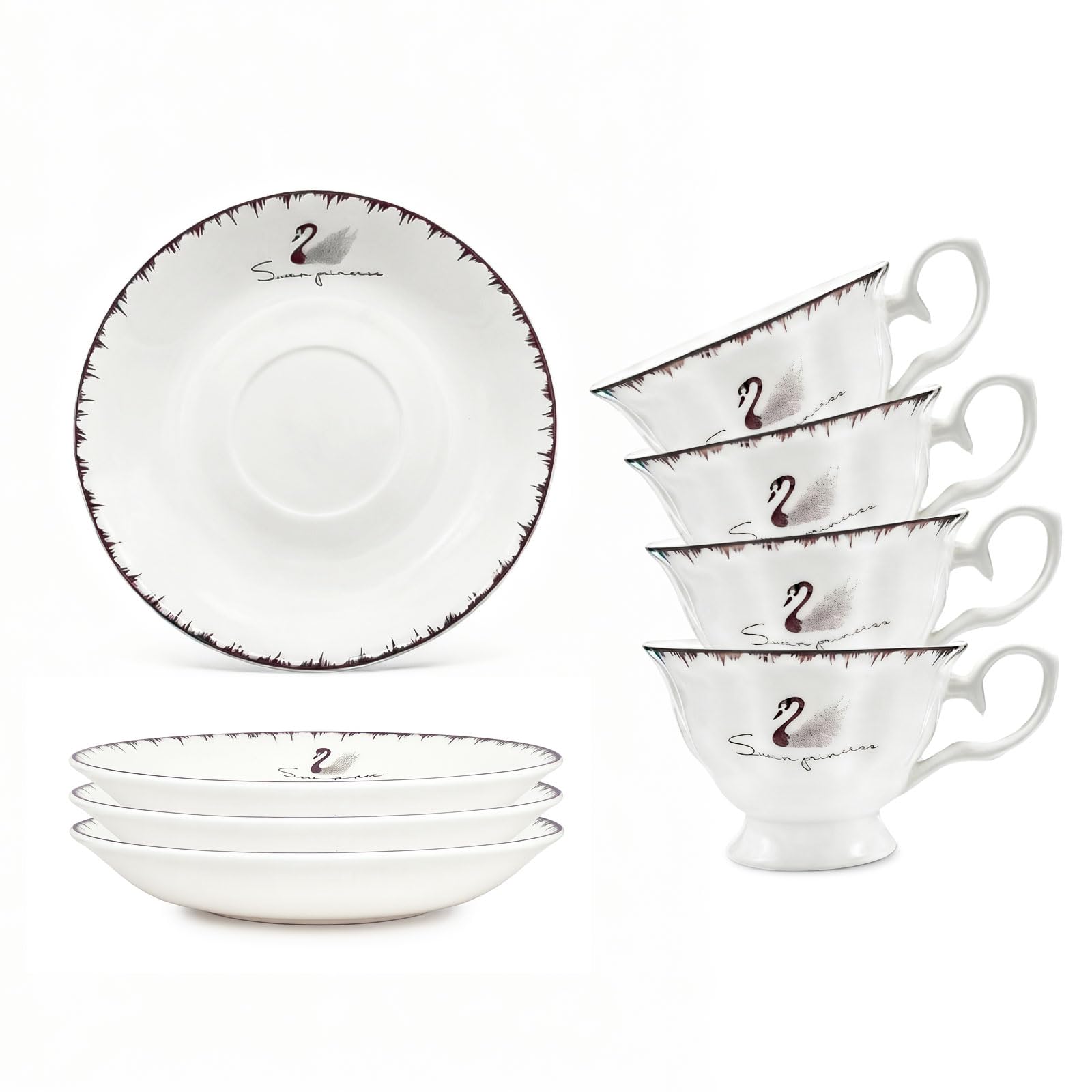 Gold Türkische Kaffeetassen, Mokkatassen-Set für 4 Personen, 4-teilig, Weißgold, 4 Espressotassen und 4 Untertassen