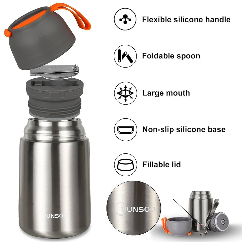 Boîte Repas Isotherme DUNSOO 650ml - Acier Inoxydable 304 | Garde Au Chaud 12h | Avec Cuillère