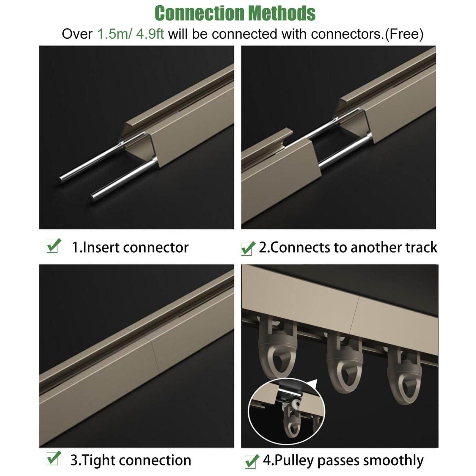 Kit de tringle à rideaux sans perçage avec embouts et crochets auto-adhésifs en aluminium pour salle de bain, porte, placard, camping-car, 3 m, noir