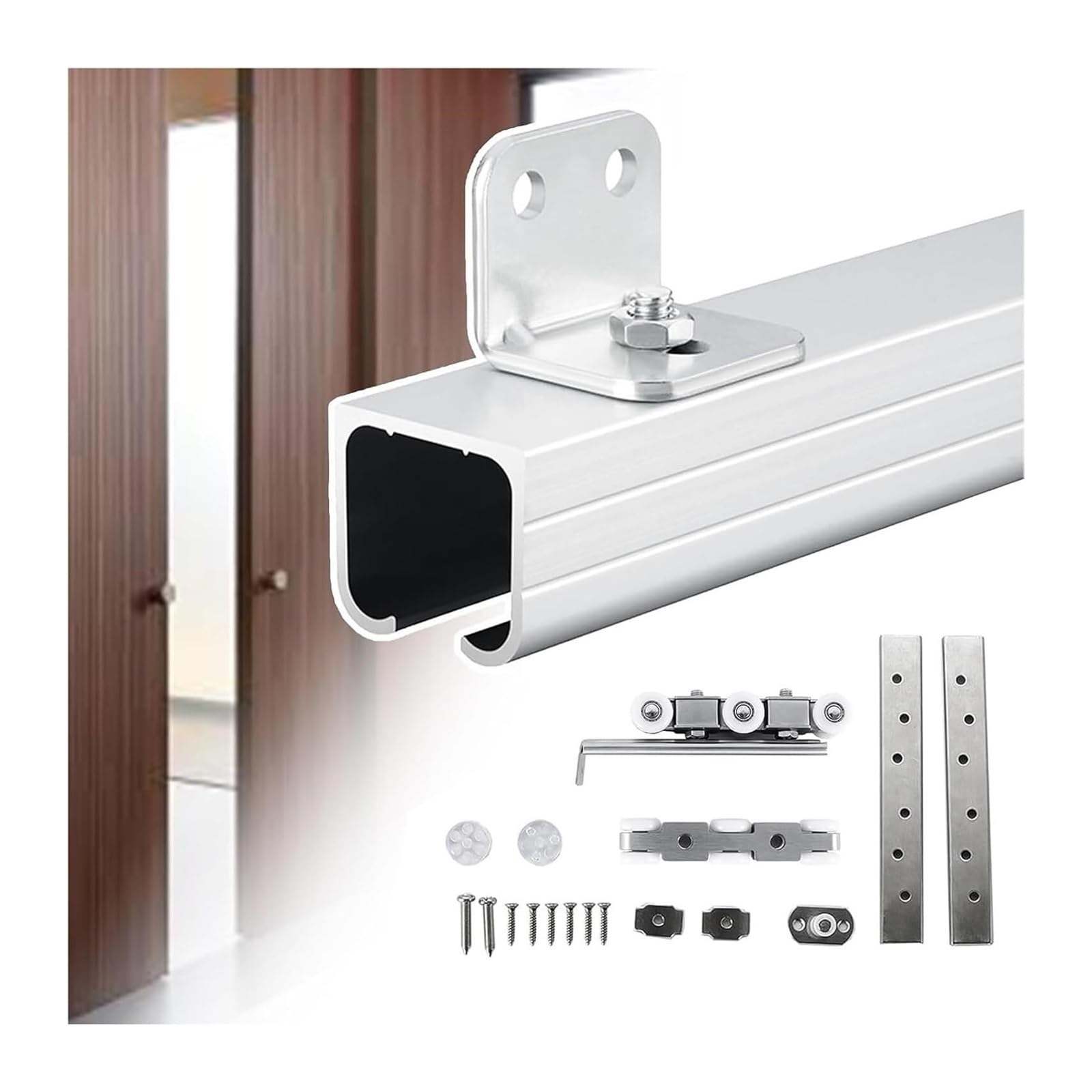 EBZFASO Sliding Door Track, Sliding Door Track Kit Single Rail Wall Mount Barn Hardware(Silver,15ft (4.6m))
