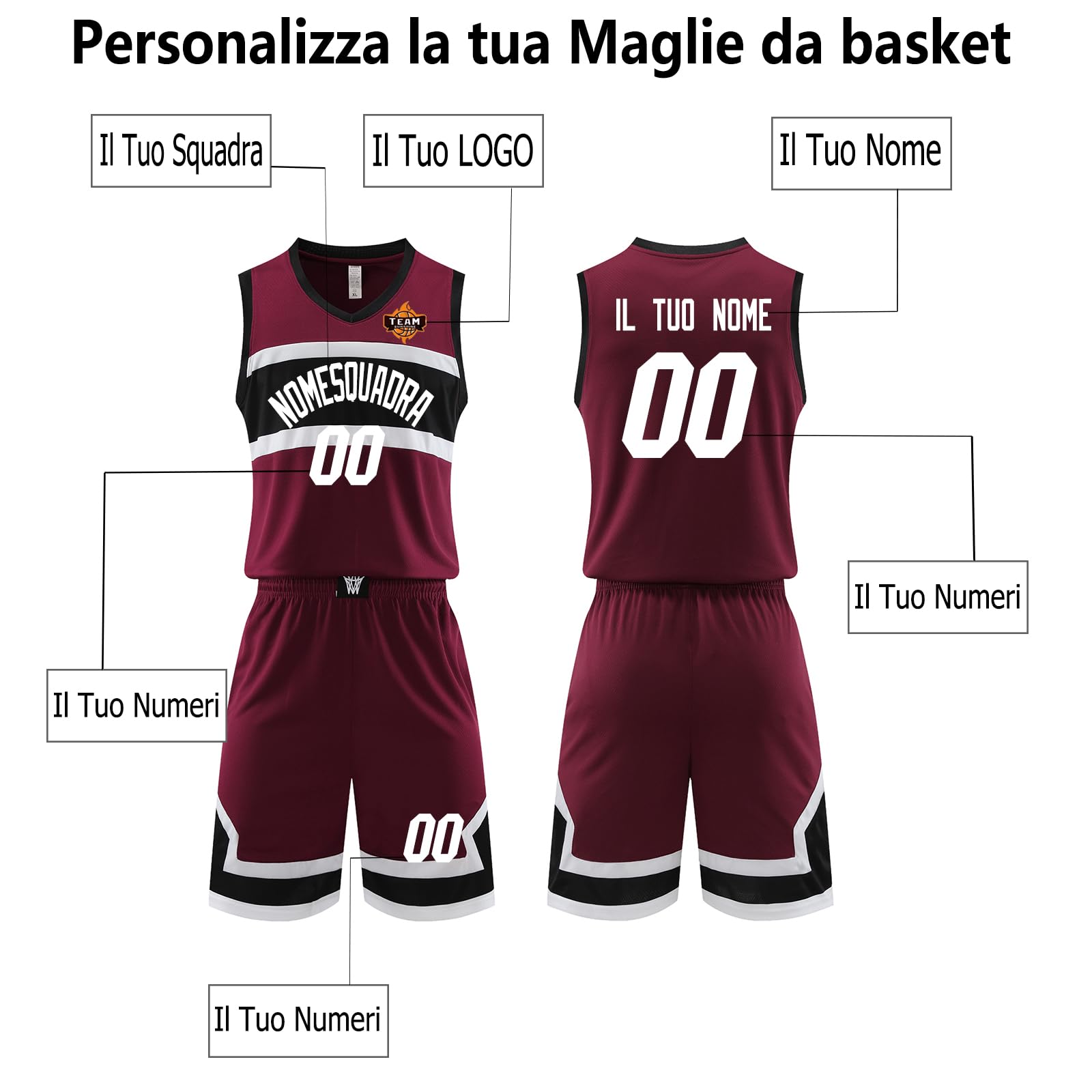 Maglie da basket personalizzata Set da basket per bambini adulti, maglia da basket con senza maniche set sportivo