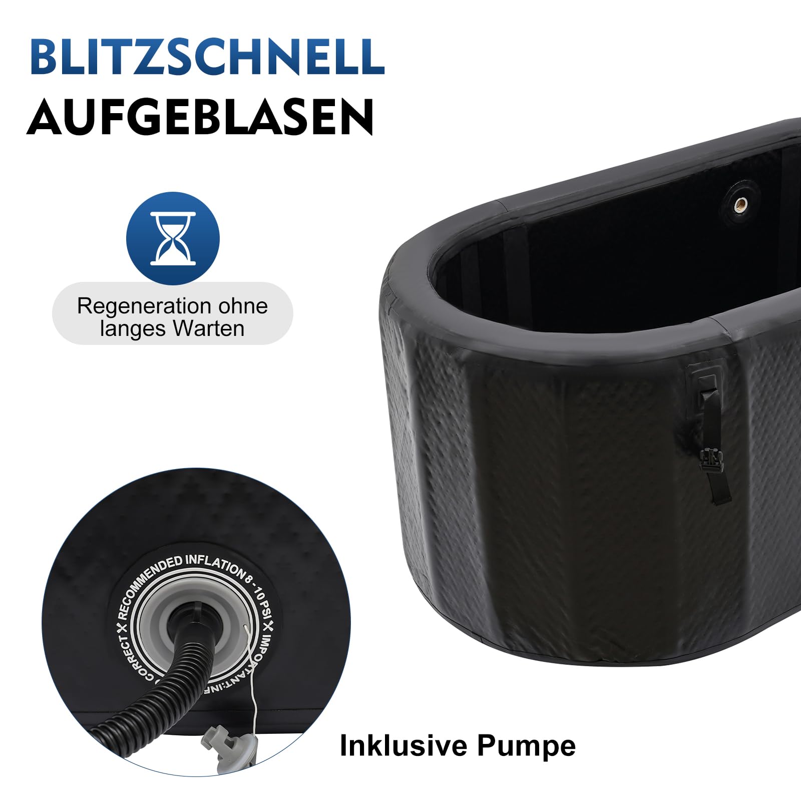 Bañera hinchable para adultos, 150 x 80 x 67 cm, 370 l, bañera de pie con tapa y bomba, -5 – 40 ℃, PVC plegable para interior y exterior, terapia en frío, recuperación negra