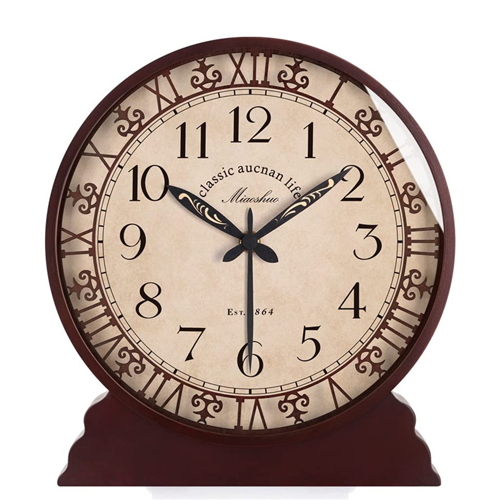 Hrwly D European Retro Table Clock Mute Wooden Esk Home Ecor Living Room Office Luxury Woo Desktop Ornaments(,16 Inches)