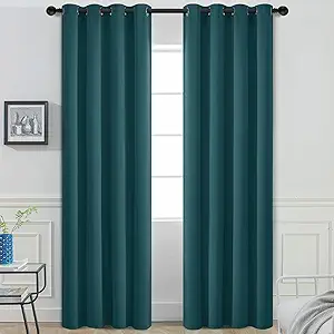 Yakamok Blackout Curtains for Bedroom 2 Panels Set 84 Inch Length Thermal Insulated Room Darkening Dark Black Out Drapery Grommet Window Treatments Drapes for Living Room,52x84, Dark Teal
