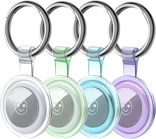 BHIDENAW Air Tag Keyring, Apple Air Tag Holder, Protective Airtag Keyring, 4 Pack Waterproof Airtag Cases, Clear Air Tag Cover with Keychain for Apple Airtags 2021, Multi-Color, Lightweight, Anti-Lost