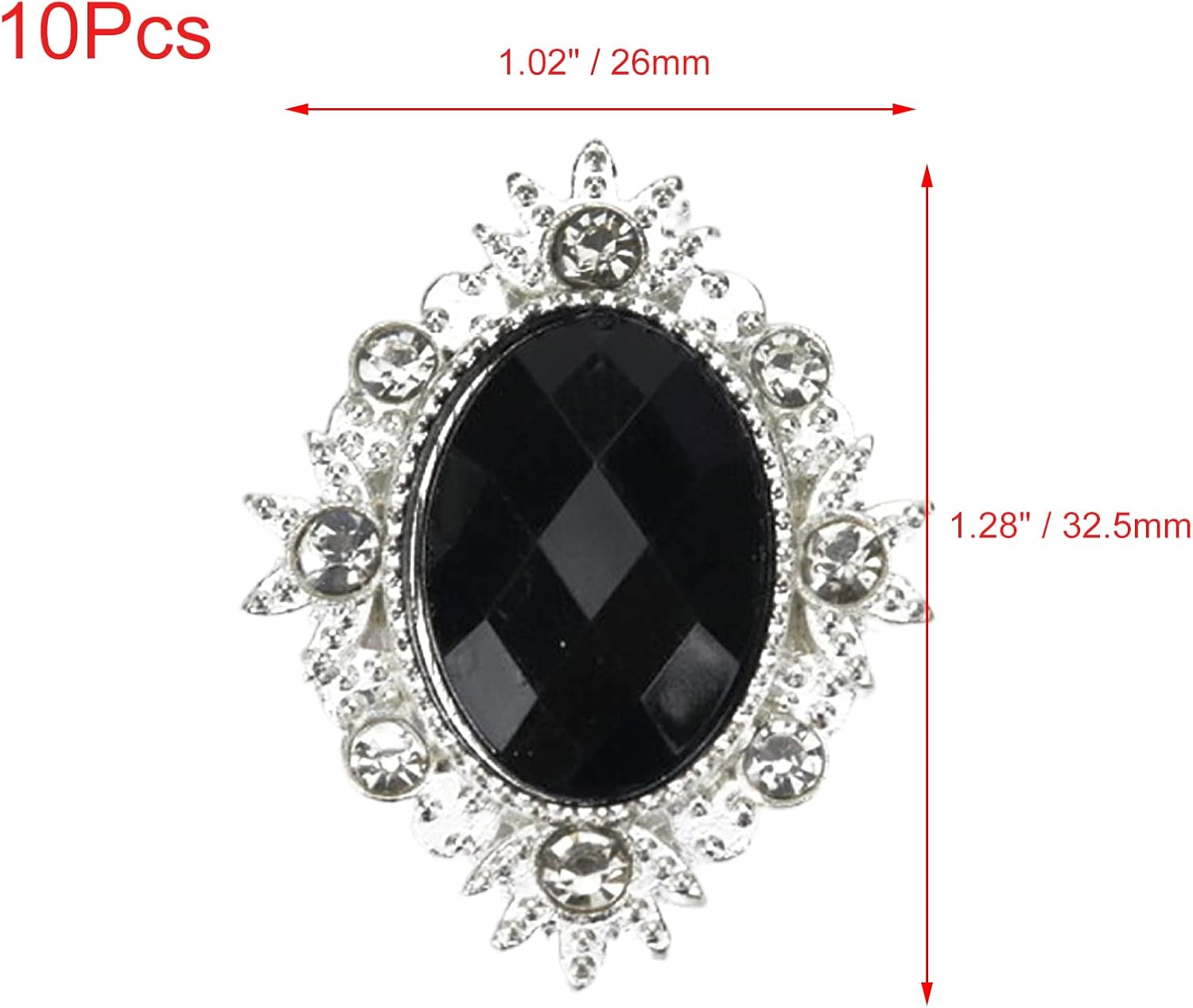 10Pcs Rhinestone Button Embellishments Luxurious Rhinestone with Diamond Crystal Decoration Handcraft Button for Handmade DIY Craft Clothing Shoes Hat Jewelry Wedding Party (Black) - Image 2