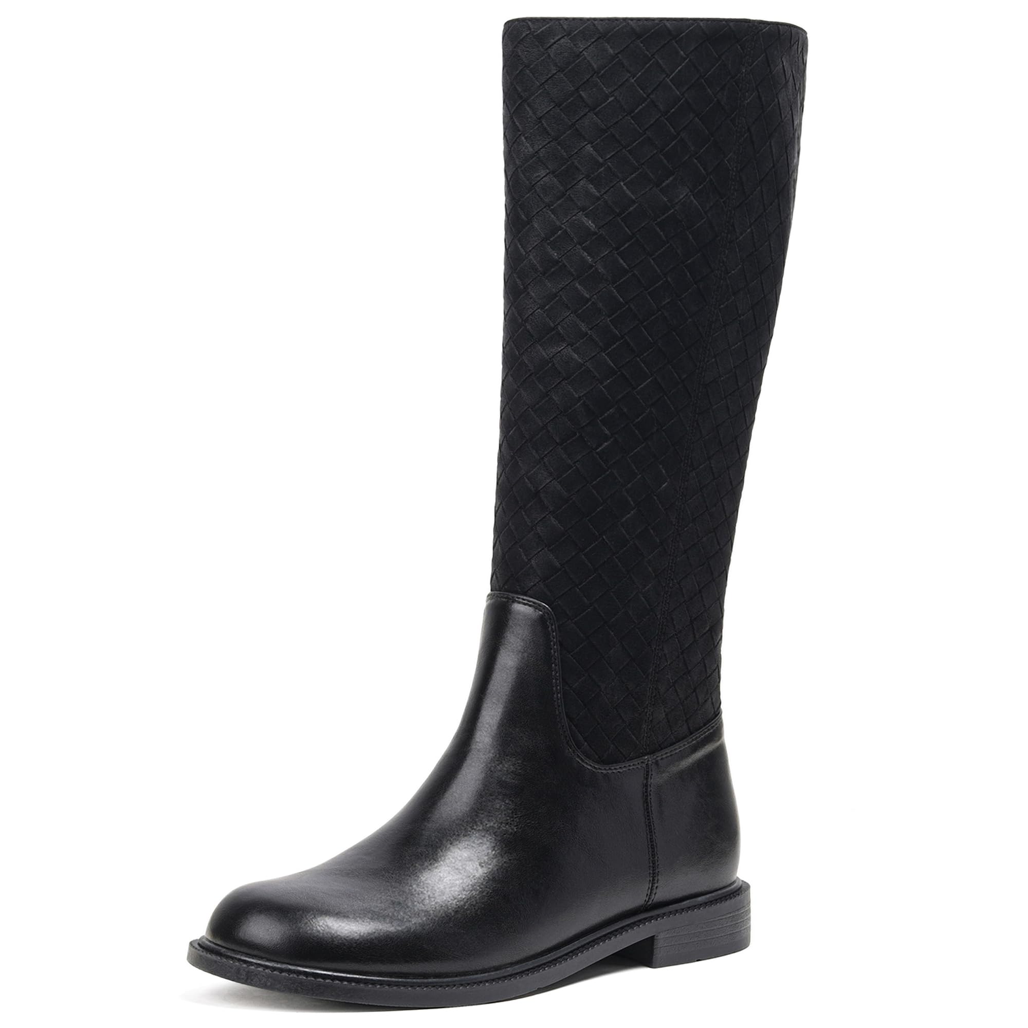 Womens Knee-High Square Toe Chunky Heel Boots Comfortable Low Block Heel Casual Fashion Long Boots for Wide Calf