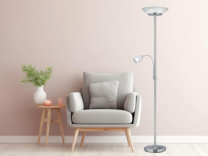 Reality Leuchten Beleuchtung meineWunschleuchte Plafondschijnwerper zilver 180 cm met flexibele leeslamp en glazen paraplu's wit photo 2