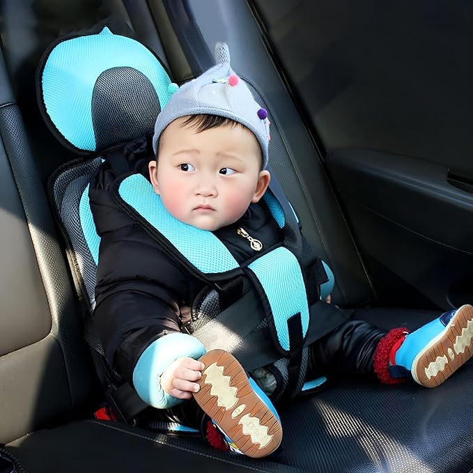 Image of Baby Safety Booster Seat Cushion with Belt | Portable Toddler Sitting Chair Pad | Soft Thick Car & Chair Protection Seat for Kids (Sky Blue)