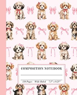 Composition Notebook Wide Ruled 7.5" x 9.25": Cavapoos and Girly Bows | Cute Pink Coquette Notebook for Kids, Teens, and A...