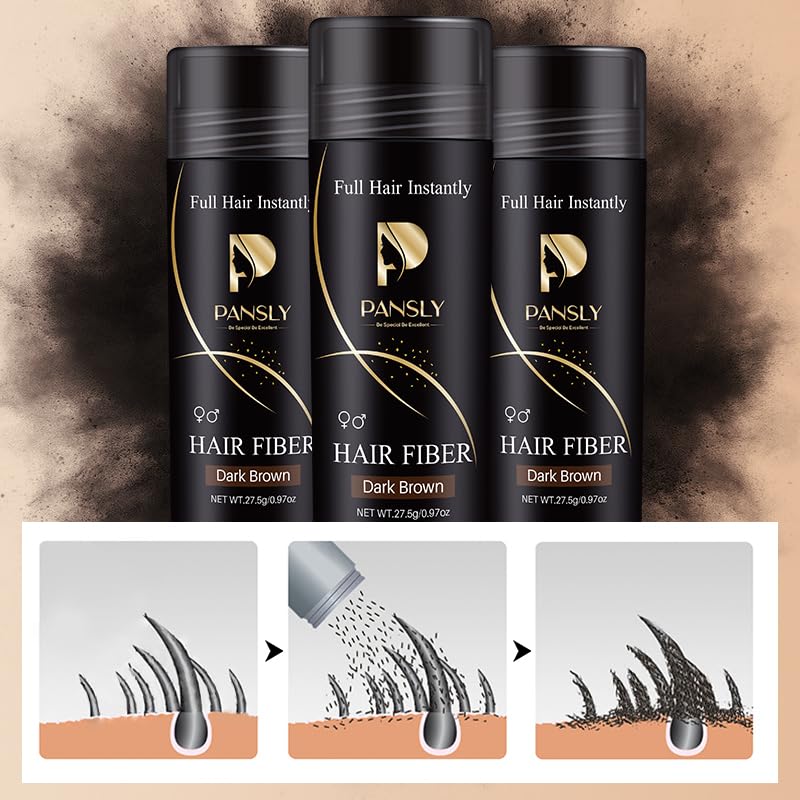 Dark Brown Hair Building Fibers for Thinning Hair Instant Thickener and Concealer Windproof & Water Resistant Volumizing Powder for Men and Women (Pack of 1)
