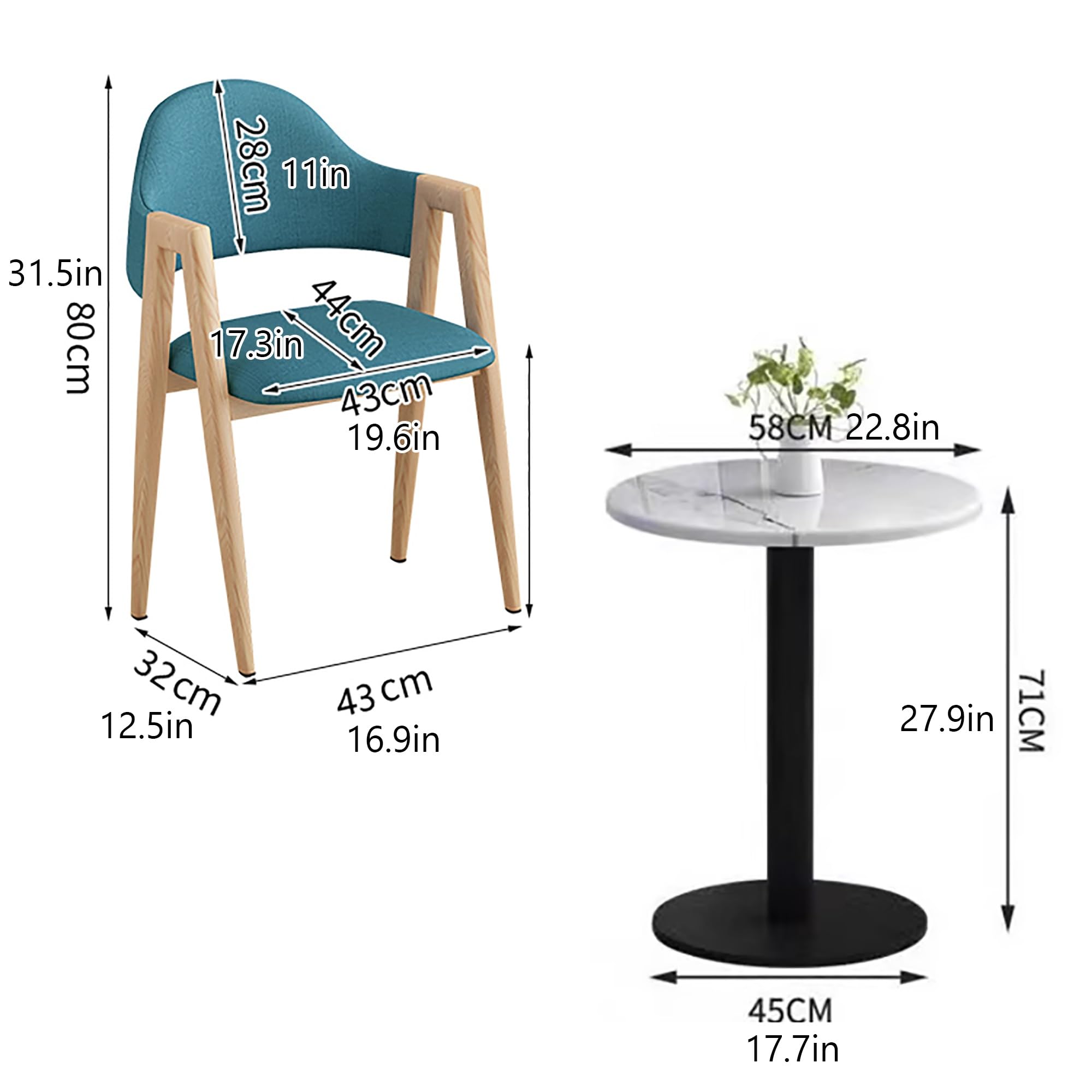 3-teiliges rundes Esszimmer-Set mit gepolsterten Stühlen – kleiner Konferenztisch für Büroküche & Kaffeeraum – stilvolle Empfangs- & Clubmöbel