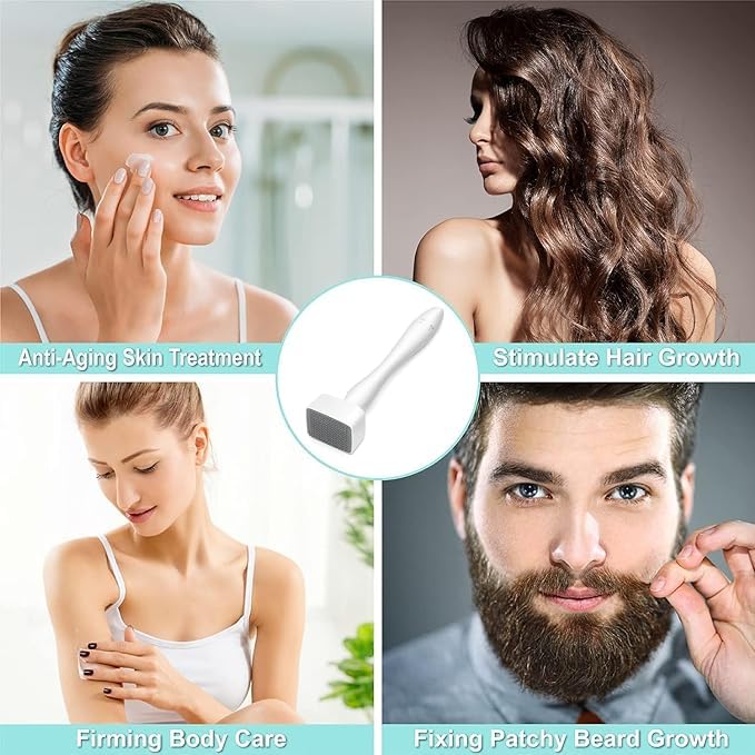 Image of Derma Stamp for Hair Growth Titanium Coated Adjustable Needles 0.25mm to 3mm 140 Microneedling Stamp for Skin Repair Face Hair and Beard Growth Reduces Acne Scars Safe and Effective to Use