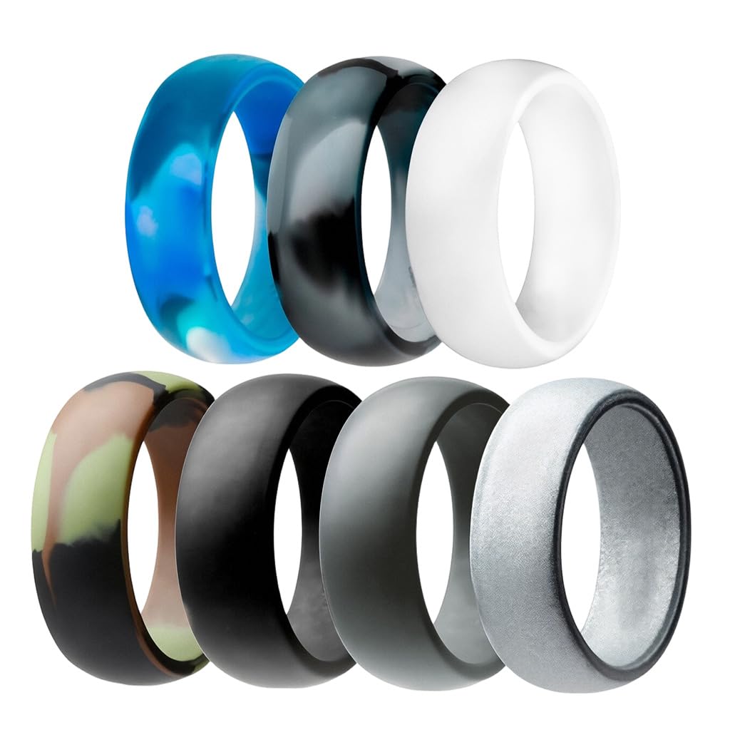SANNIDHI® 7Pcs Silicone Rings for Men Women 8mm Dia Fashion Multi Color Finger Jewelry Accessory Pinky Finger Rings Jewelr...