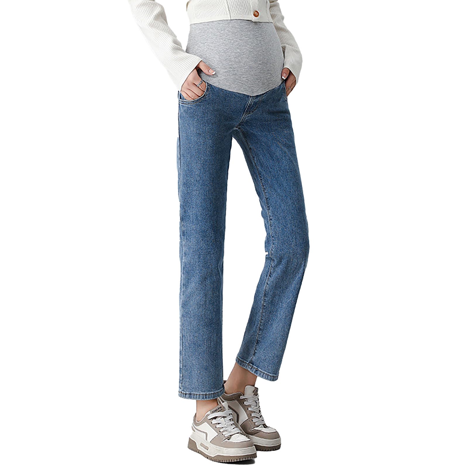 Generisch Pantalon de grossesse 2026 pour femme, soutien abdominal extensible, jeans de grossesse, coupe ample, mollet moyen, vêtement de loisirs d'extérieur confortable, tenue tendance pour maman