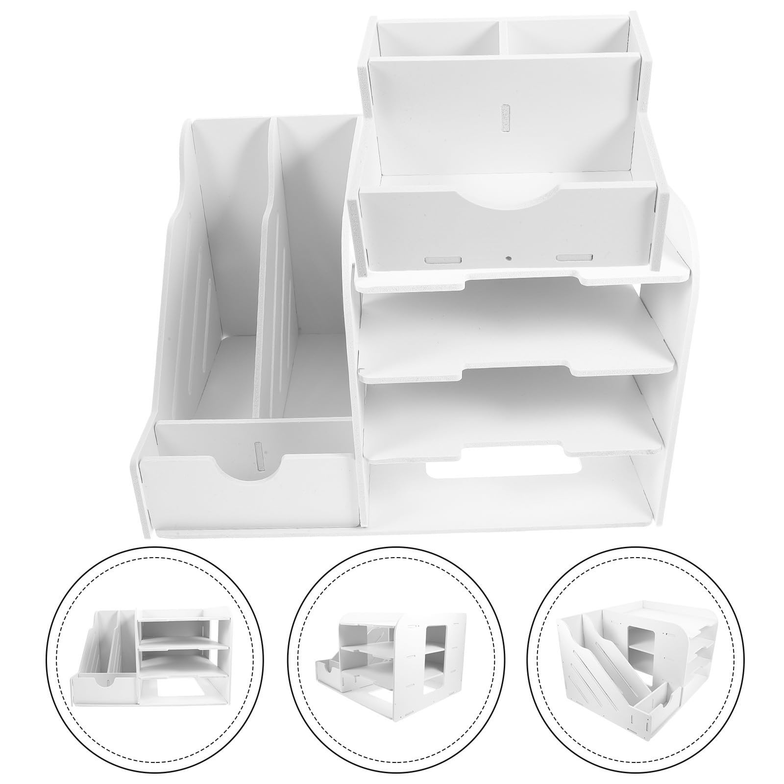 Porta Documenti da Scrivania a 4 Livelli, Bianco, Legno Plastico