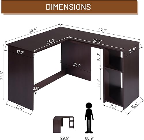 Miniatura 3 de FurnitureR Escritorio para computadora en forma de L de 47.2 pulgadas, para oficina en casa, estudio, escritura, esquina, estación de trabajo de