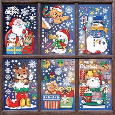 Joeyan 6 Hojas Pegatinas Navidad Ventanas Cristal 160 PCS Vinilos Natal Reutilizable de Doble Cara Autocolantes Adornos Escaparate Stickers Electrostáticas para Interior Casa Escaparate Hogar Puertas