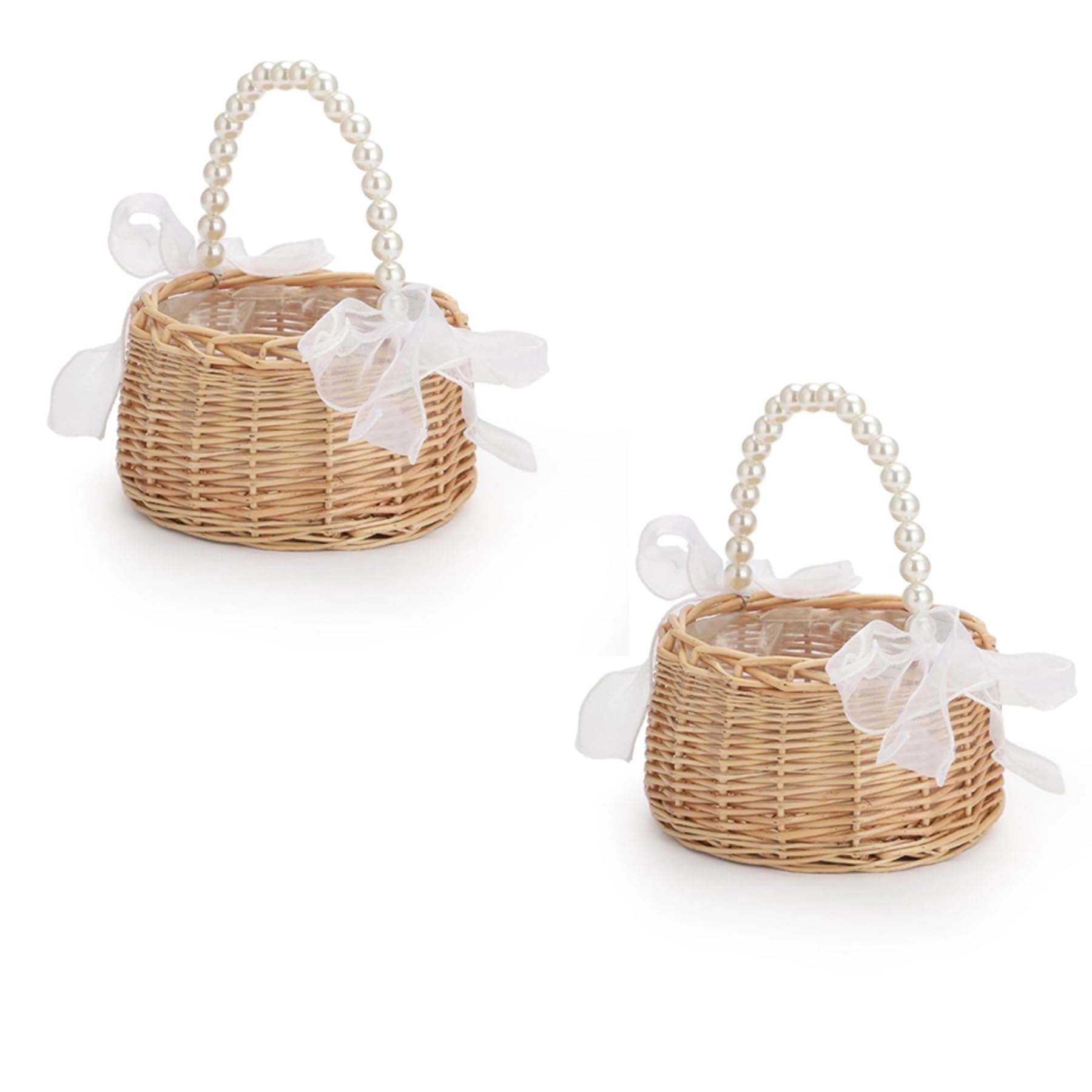 Set of 2 Wicker Rattan Flower Girl Basket Picnic Basket Wicker Rattan Gift Basket Fruit Storage Basket Handwoven Easter Basket for Wedding Garden and