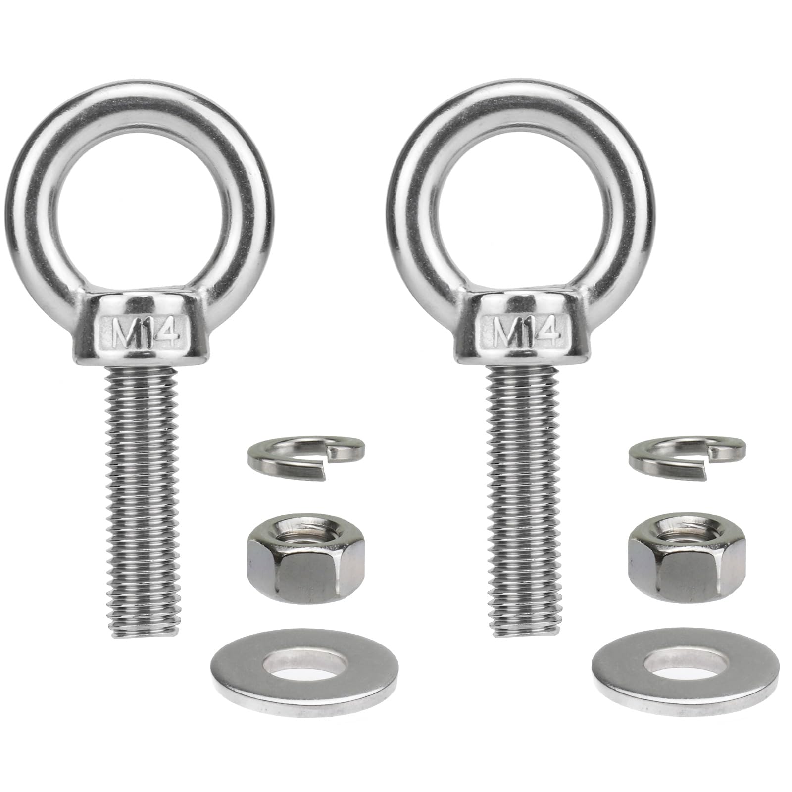 QWETRY M14 Stainless Steel Eye Bolts with Nuts 2 Pack, M14 x 50mm (9/16" x 2 inch) Lifting Shoulder Ring Eye Bolt for Boat & Hang, Heavy Duty Strong Marine Grade Threaded Eyebolts for Tie Down Outdoor