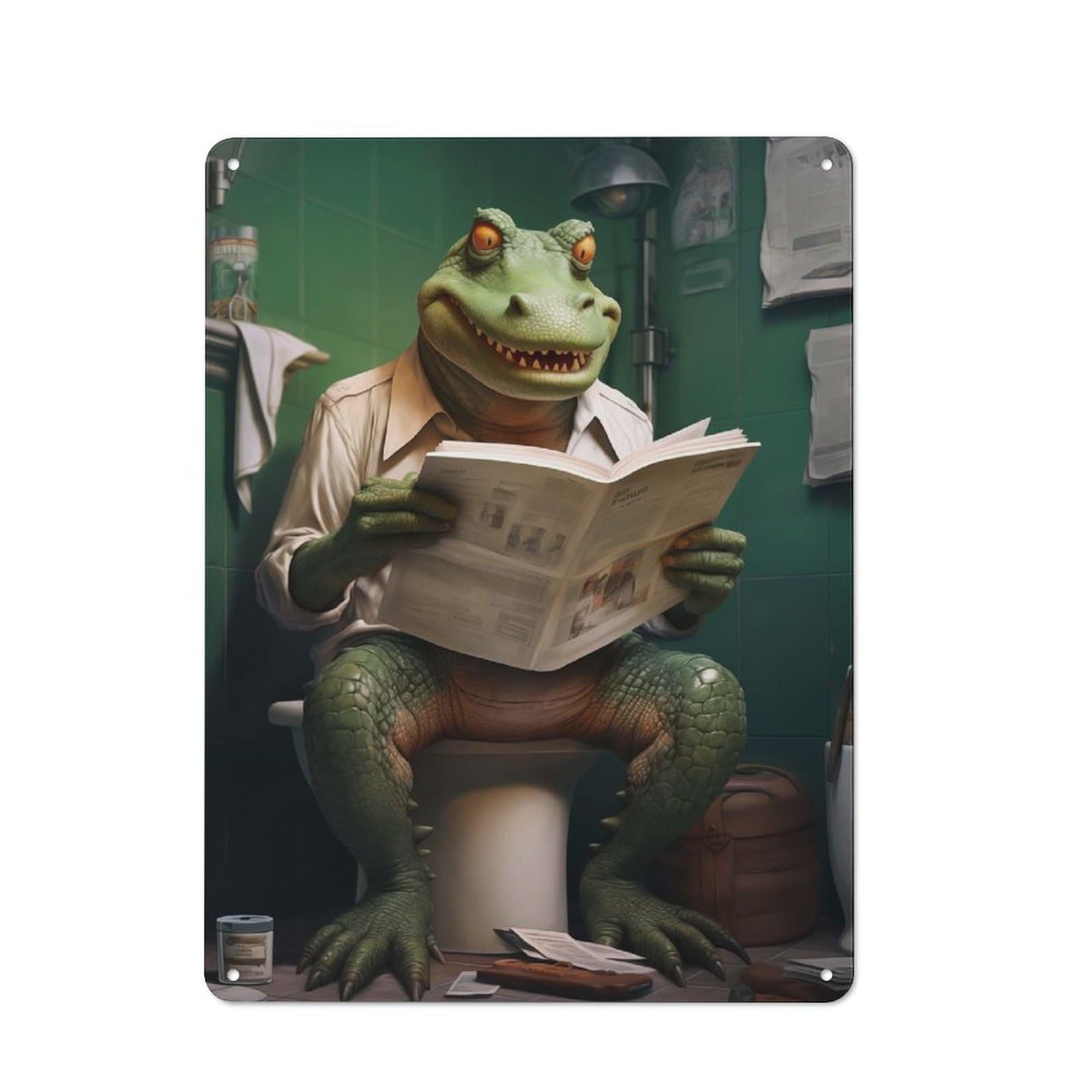 Nostalgic Croc on Toilet Decorative Tin Plaque 40x30cm, Classic Pub Decor for Diner, Restaurant, Shed Or Kitchen