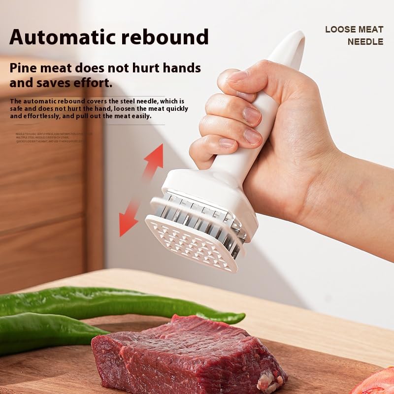 Meat Tenderiser Pin Tool Stainless Steel Pin Manual Steak Hammer Tool, Meat Loosening Pin for Kitchen Cooking Chicken Breast Steak, Pork, Chicken, Fish, Beef (White)