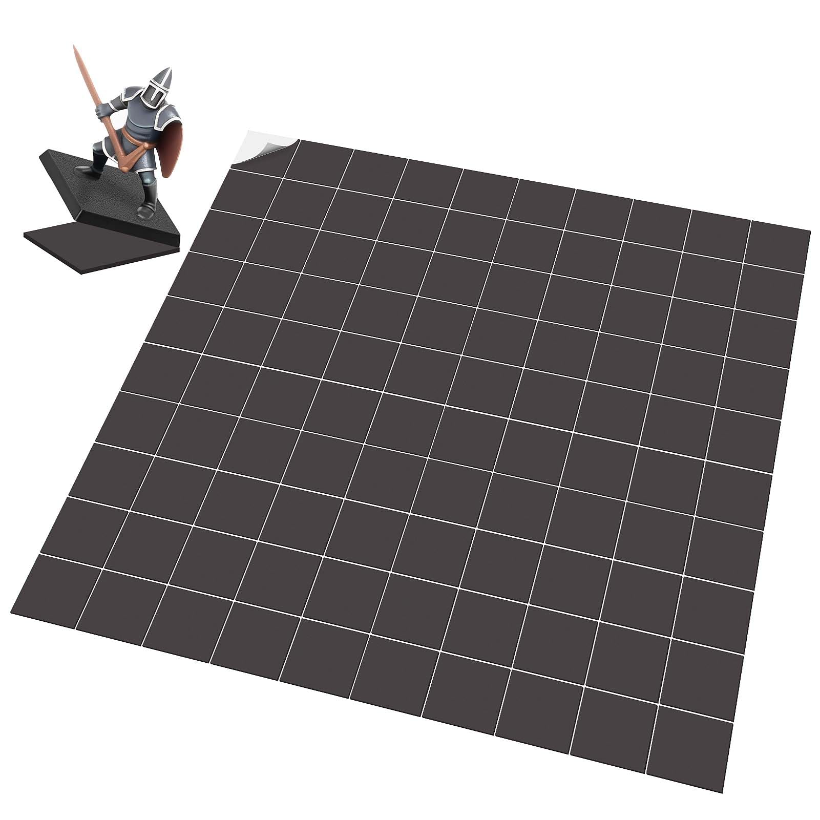 Lot de 100 bases carrées magnétiques miniatures auto-adhésives pour jeux de guerre Aimants adhésifs flexibles (carrés 25 x 25 mm)