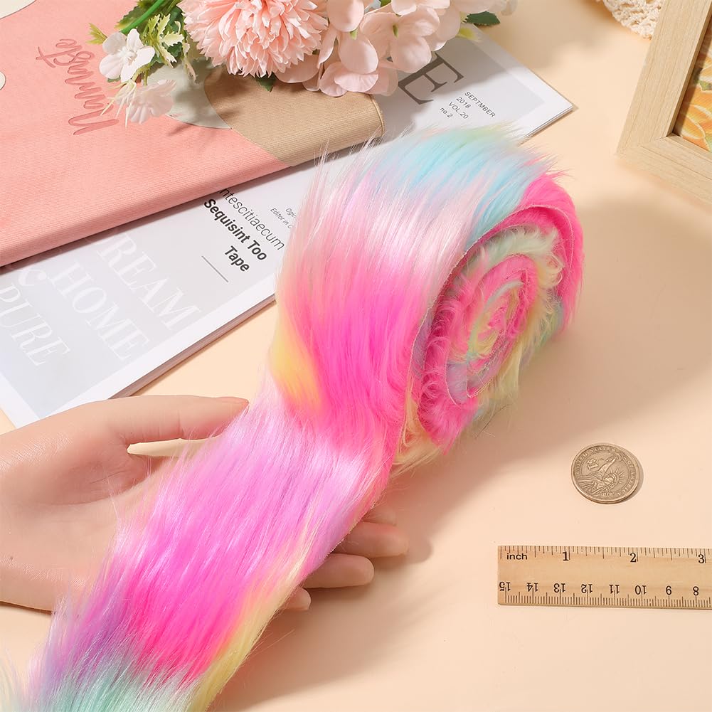 GORGECRAFT 4Pcs 150x5-13cm Faux Fur Fabric Precut Strips Colorful Shaggy Plush Trim Rolls Fuzzy Craft Fur Ribbon for DIY Crafts Gnomes Beard Hair Santa Claus Cosplay Costume Pillows Christmas Decor - Image 3