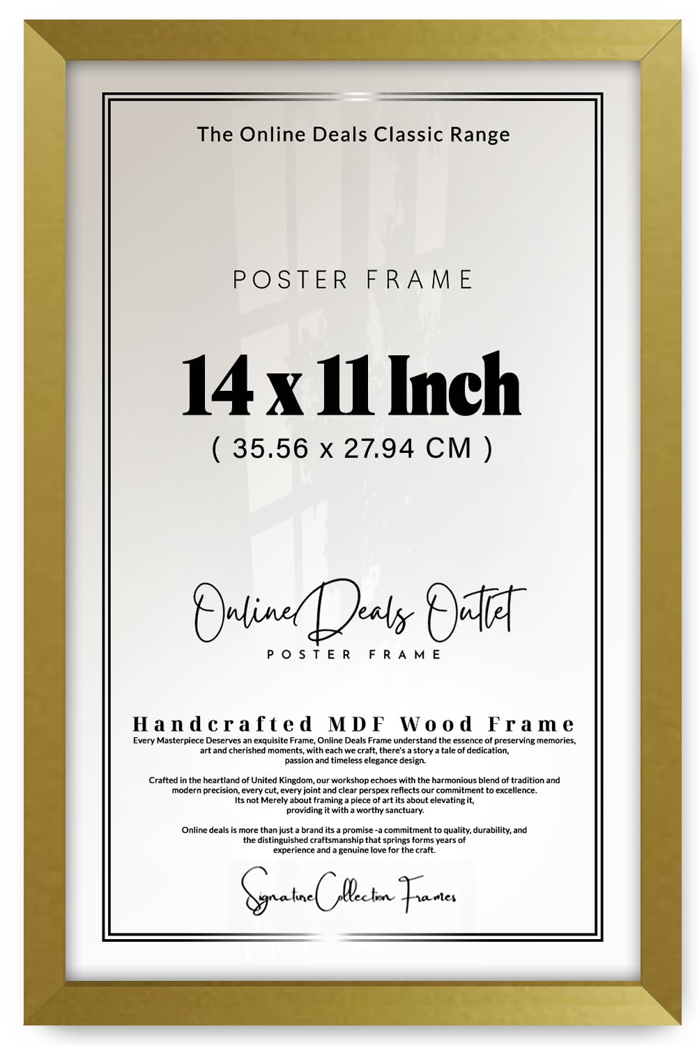 Online Deals | MDF Poster Frame (35.56 x 27.94 CM) Rectangle for Game Posters, Sci-Fi Prints & Travel Art, Elegant MDF Finish, Secure Hanging Hooks for Display [ Gold ]