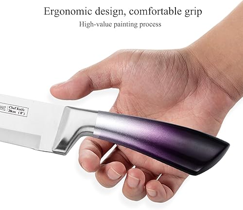 Miniatura 7 de Juego de cuchillos de cocina de 9 piezas con afilador, tijeras, apto para lavavajillas, antiadherente, afilado, acero inoxidable, juego de bloques