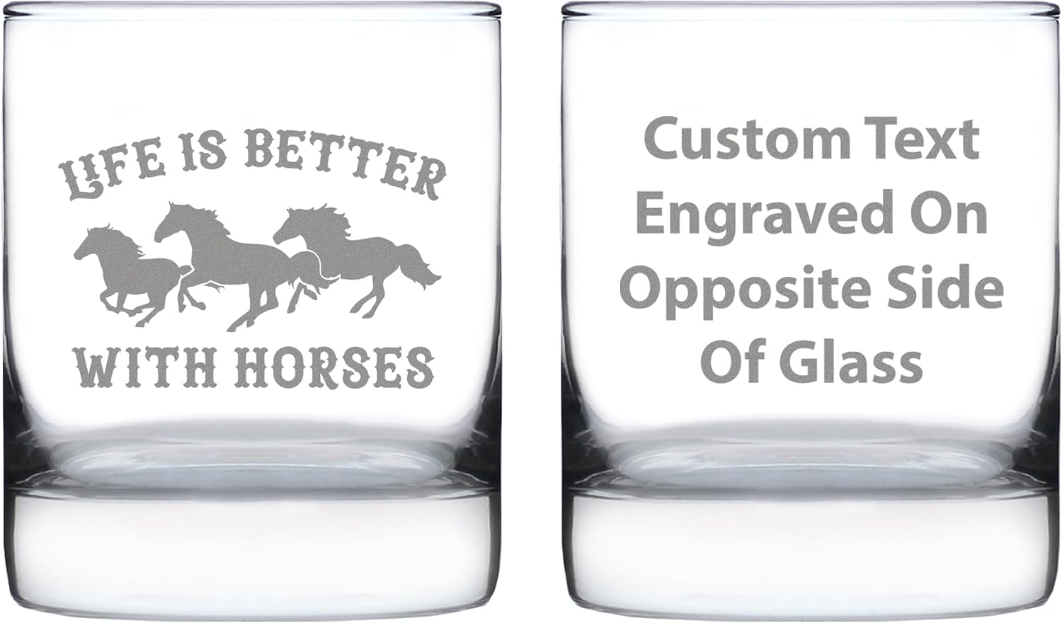 Life Is Better With Horses - Whiskey Rocks Glass Gifts - Funny Horse Gifts and Decor for Men & Women - Set of 2-10.25 Oz Glasses