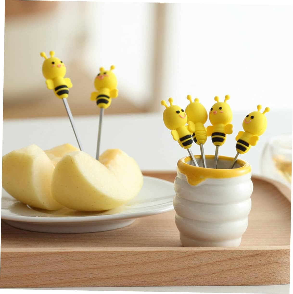 Stainless Fruit Forks 6 Forks Ceramic Holder for Party Picks Appetizers