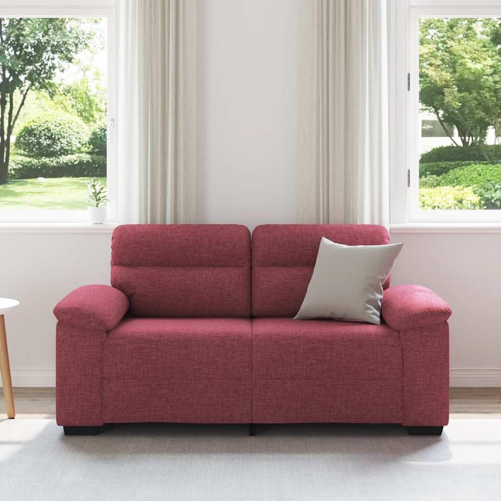 Sofá de 2 plazas tapizado de tela, color rojo vino, 160 x 81 x 84