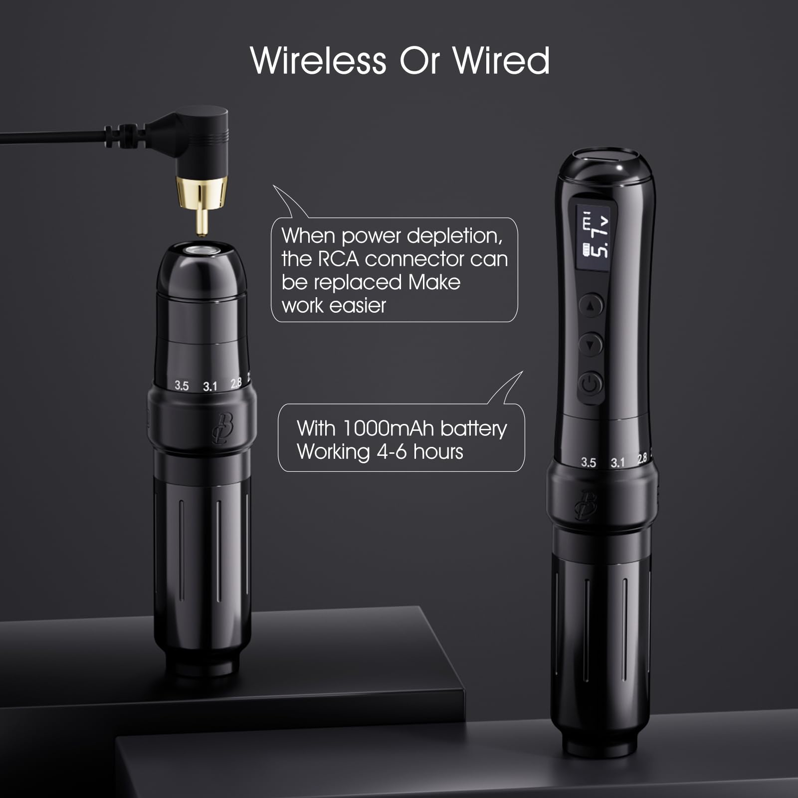 Biomaser UI Wireless Permanent Make-up Maschine Sechstakt verstellbarer kabelloser Stift mit 2 1000mAh Akku OLED Display für Permanent Make-up