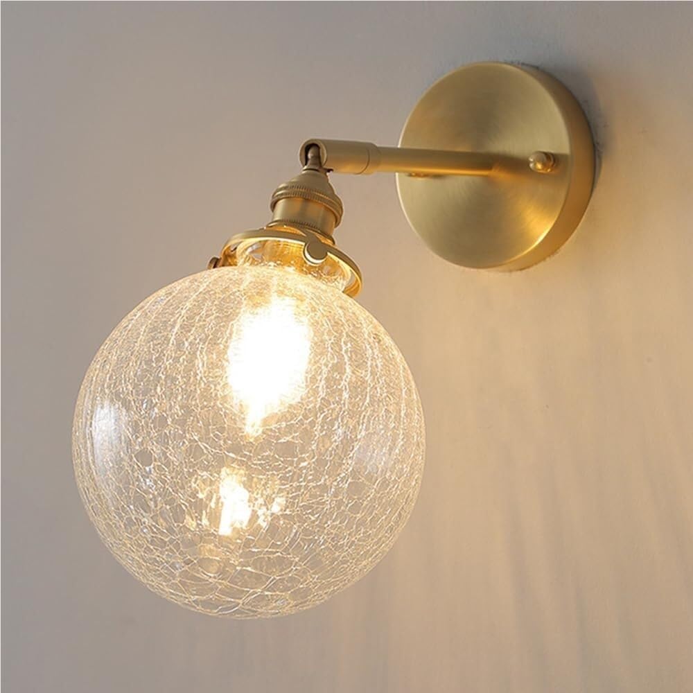 Applique da Parete in Ottone Vintage Industriale con Paralume in Vetro Trasparente Regolabile, per Soggiorno, Bagno, Camera da Letto, Garage, Veranda, Attacco E26/E27