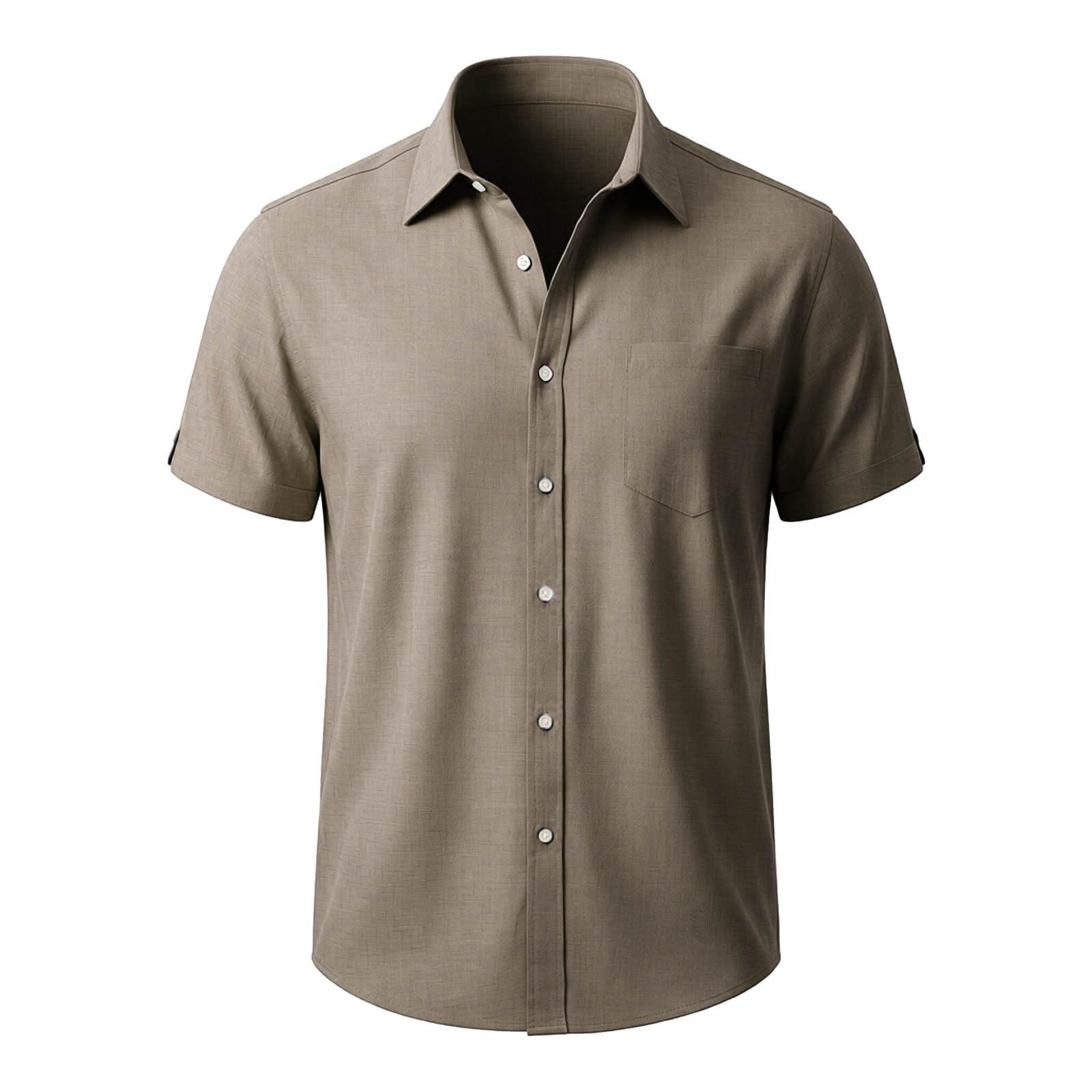 Mens Short Sleeve Dress Shirts Cotton Linen Summer Button Down Shirt for Business Work Comfy Casual Collared Shirt - 3