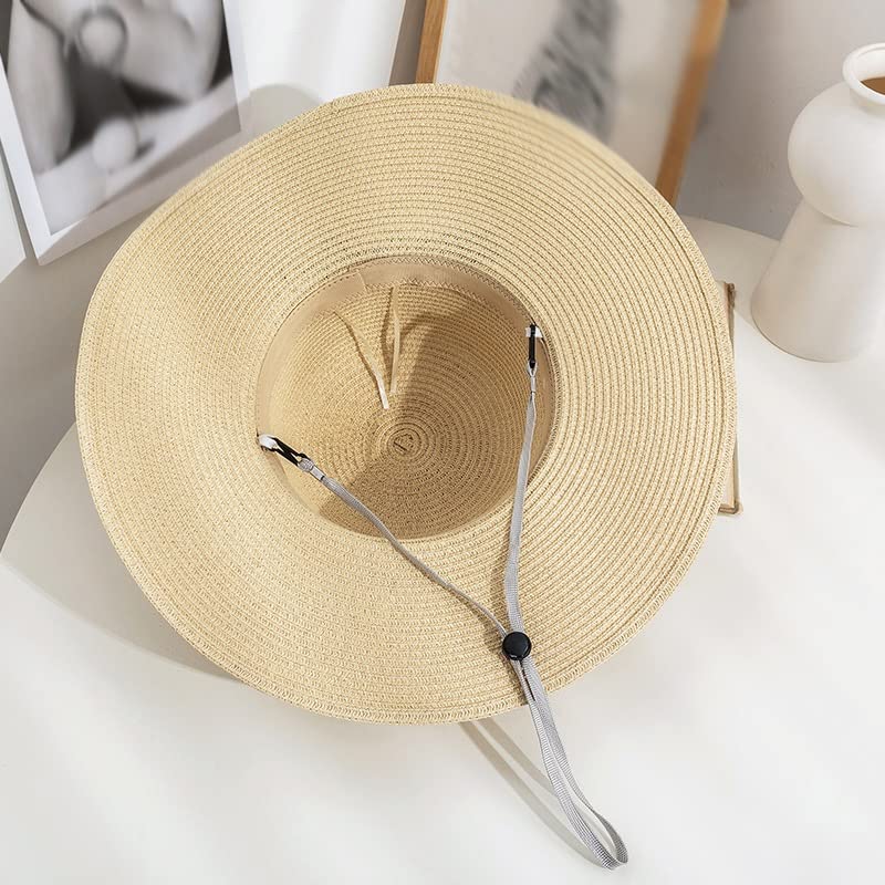 Chapeau de soleil d'été réglable en paille pour femme - Capeline de plage avec nœud élégant - 6