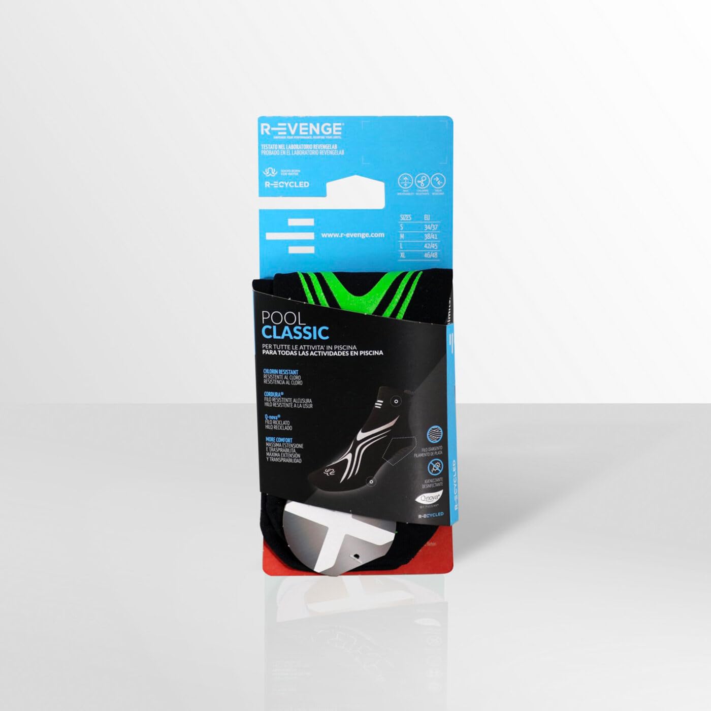 R-EVENGE Calza Pool Classic Antiscivolo per Attività in Acqua, Antibatterica, Resistente al Cloro, Filato e Packaging Riciclati