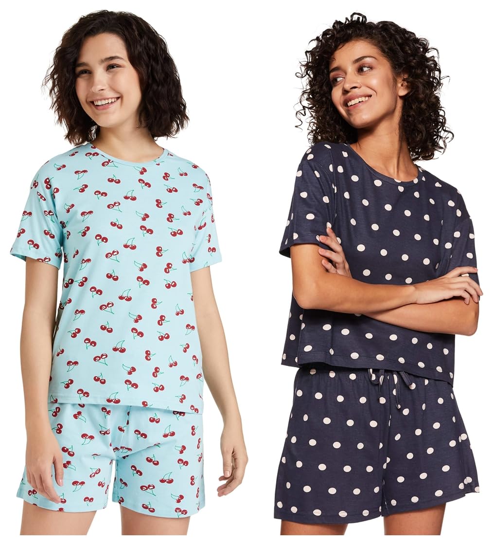 amazon brand - eden & ivy Women Cotton Relaxed Pajama Set (Pack of 2)-picture-10