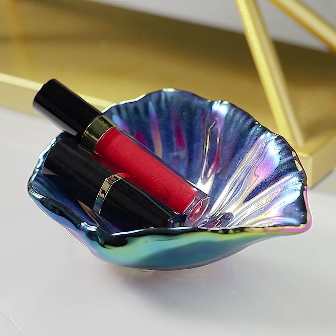 Jewelry Tray, 5.75 Inches Ceramic Jewelry Dish,Vivid Blue Shell Trinket Dish, Jewelry Plate as Concrete Home/Coffee Table Décor, Gifts for Woman/Mom/Friends Colorful Blue - Image 3