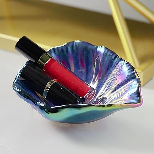 Miniatura 3 de Bandeja de joyería, plato de cerámica de 5.75 pulgadas, plato de joyería de concha azul vivo, plato de joyería como decoración de hormigón